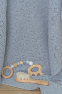 Tiny Tusks Baby Gift Set – Diamond Pointelle Knit Blanket, Elephant Teether and Baby Hair Brush
