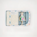 Ivory Bunny Hop Baby Gift Set with Pointelle Knit Blanket and Handmade Bunny Rattle Toy