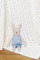 Blue Bunny Hop Baby Gift Set | Ivory Cotton Blanket & Bunny Rattle Toy