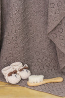 Sweet Mocha baby gift set with blue knit blanket, Bear Booties and soft brush for newborn baby