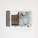 Cocoa bunny baby gift set with chocolate knit blanket rattle and soft baby brush