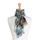 Kira Abstract Flower Silk Scarf Teal in Teal