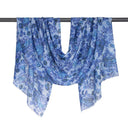 Bloom Roses and Circles Wool Silk Scarf - Blue in Blue