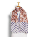 Pia Contrast Spot Pure Linen Scarf Tan Denim in Tan/Denim
