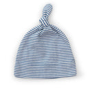 Topknot Baby Hat Soft Cotton Fine Stripe Knit