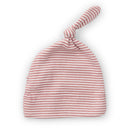 Topknot Baby Hat Soft Cotton Fine Stripe Knit