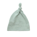 Topknot Baby Hat Soft Cotton Fine Stripe Knit