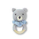 Teddy Baby Teether Rattle Handmade Cotton and Beech Wood
