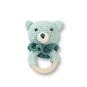 Teddy Baby Teether Rattle Handmade Cotton and Beech Wood