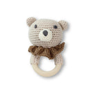 Teddy Baby Teether Rattle Handmade Cotton and Beech Wood