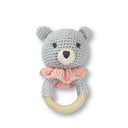Teddy Baby Teether Rattle Handmade Cotton and Beech Wood