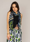 Arcadia Botanical Pure Silk Scarf in Navy