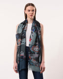 Isla Abstract Foliage Print Wool Modal Scarf