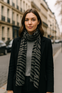 Indira Animal Stripes Pure Silk Scarf Grey in Grey