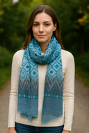 Spade Abstract Geometric Print Linen Modal Scarf Turquoise in Turquoise