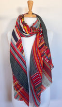 Hazel Stripes and Checked Merino Wool Scarf - Multi in Multi