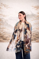 Sumi Abstract Landscape Crane Print Merino Wool Scarf