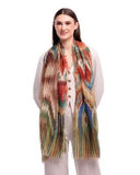 Ember Abstract Landscape and Crane Print Merino Wool Scarf