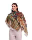 Ember Abstract Landscape and Crane Print Merino Wool Scarf