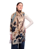 Sumi Abstract Landscape Crane Print Merino Wool Scarf