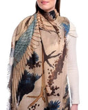 Sumi Abstract Landscape Crane Print Merino Wool Scarf