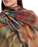 Ember Abstract Landscape and Crane Print Merino Wool Scarf