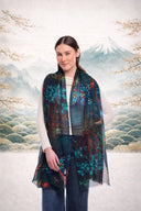 Eden Lush Garden Wool Silk Scarf - Teal Green in Teal Green