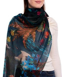 Eden Lush Garden Wool Silk Scarf - Teal Green