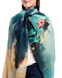 Amaya Landscape / Lotus Print Wool Modal Scarf