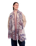 Aven Toile-Style Scenic Village Print Wool Silk Cashmere Scarf