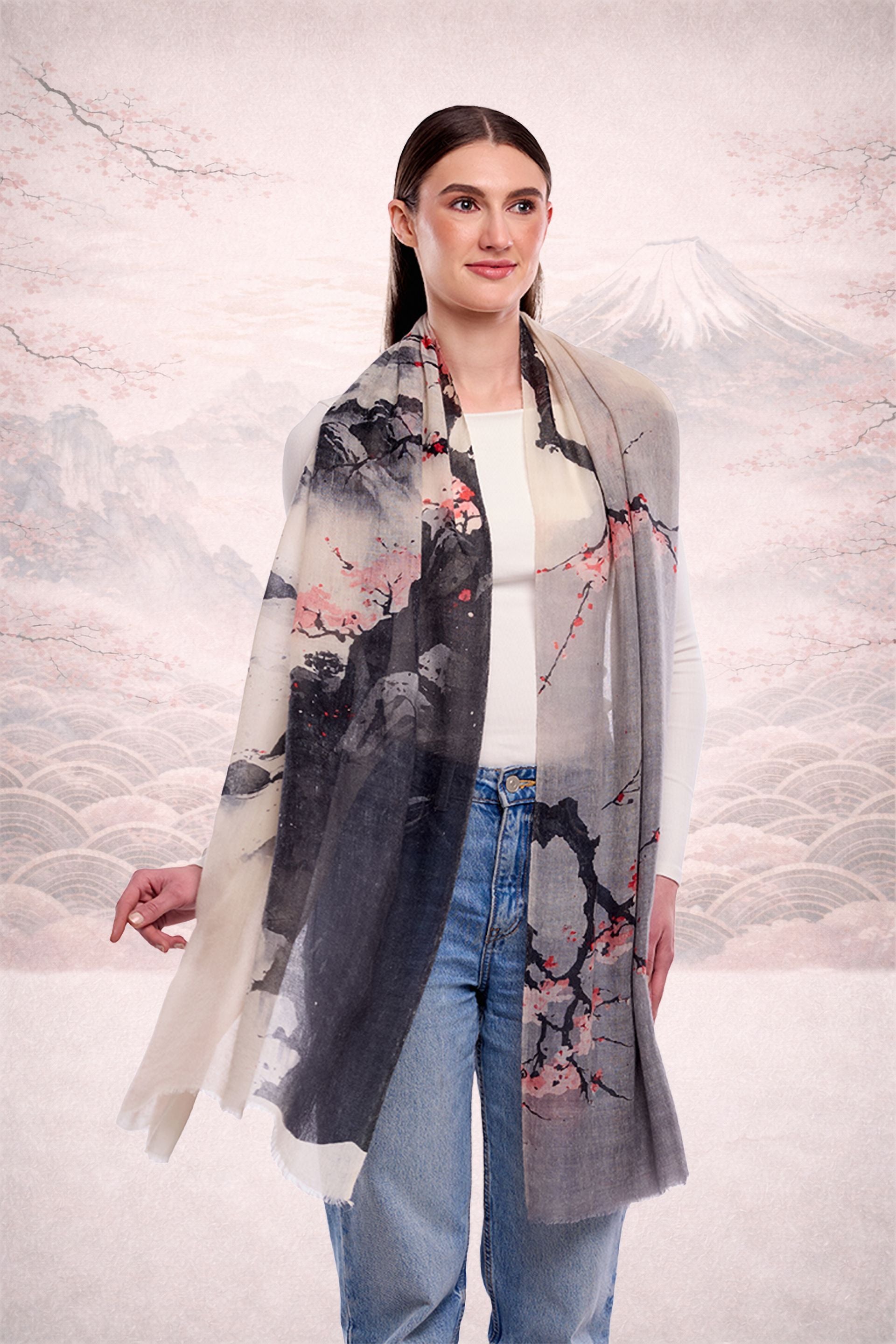 Miyu Cherry Blossom Merino Wool Scarf | DLUX Australia
