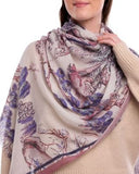 Aven Toile-Style Scenic Village Print Wool Silk Cashmere Scarf