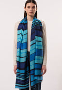 Ripple Fluid Stripe Pattern Wool Silk Scarf Blue