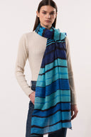 Ripple Fluid Stripe Pattern Wool Silk Scarf Blue