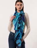 Ripple Fluid Stripe Pattern Wool Silk Scarf Blue