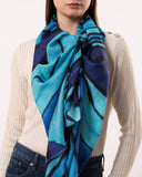 Ripple Fluid Stripe Pattern Wool Silk Scarf Blue