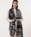 Ripple Fluid Stripe Pattern Wool Silk Scarf Blue