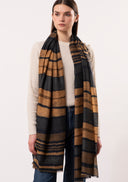 Ripple Fluid Stripe Pattern Wool Silk Scarf Blue