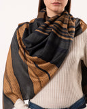 Ripple Fluid Stripe Pattern Wool Silk Scarf Blue