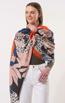 Joie Abstract Floral Print Wool Silk Scarf