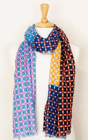 Pixel Micro-check Print Wool Modal Scarf
