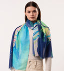 Nova Abstract Artistic Print Wool Modal Scarf Navy
