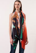 Nova Abstract Artistic Print Wool Modal Scarf Navy