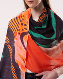 Nova Abstract Artistic Print Wool Modal Scarf Navy