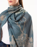 Dahlia Floral Print Pure Merino Wool Scarf