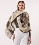 Nirvana Toile de Jouy Print Wool Silk Cashmere Blend Scarf