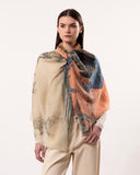 Majestic Peacock Print Pure Merino Wool Scarf
