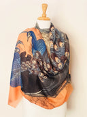 Majestic Peacock Print Pure Merino Wool Scarf