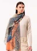 Majestic Peacock Print Pure Merino Wool Scarf