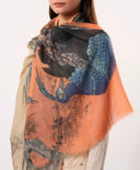 Majestic Peacock Print Pure Merino Wool Scarf
